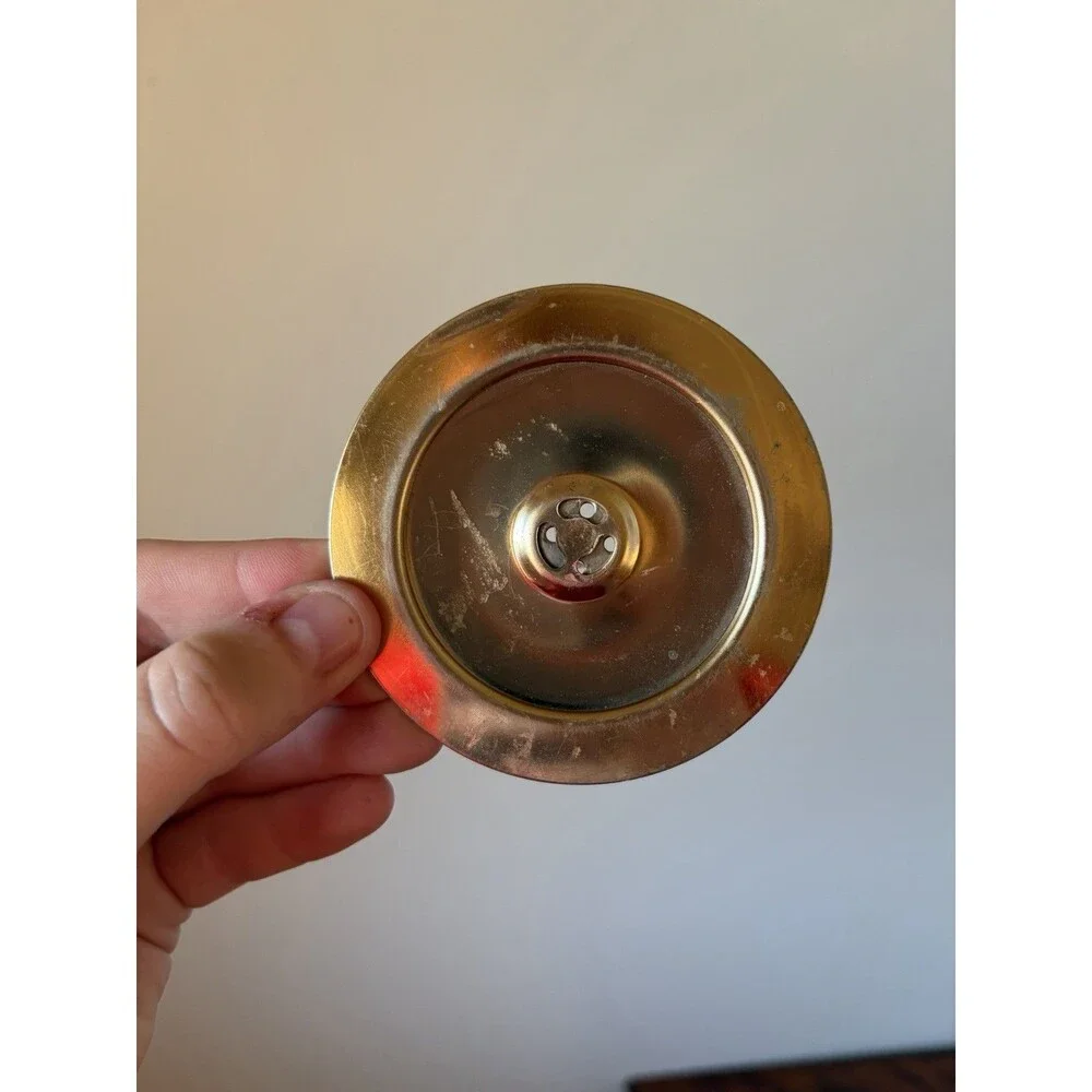 Brass Round Chamberstick Taper Candle Holder with Drip Tray, Gold Tone